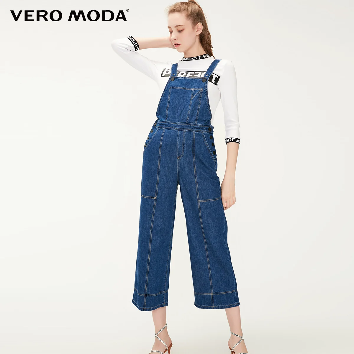 Indigo blue denim Vero Moda женские хлопковые широкие комбинезоны джинсы | 319164501 - Цвет: Indigo blue denim