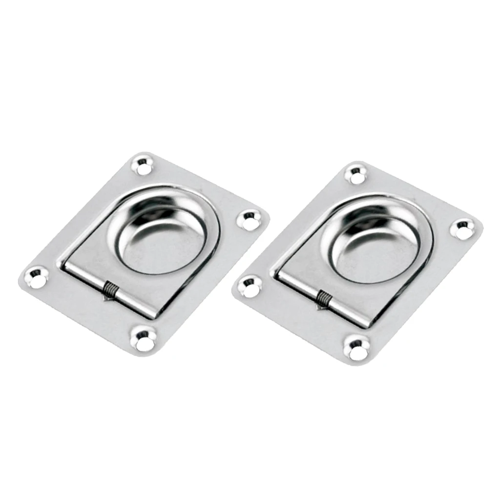 

2pcs Marine Stainless Steel Rectangular Flush Lifting Ring Pull Handle, Spring Loaded, 1.7x 1.5 inch
