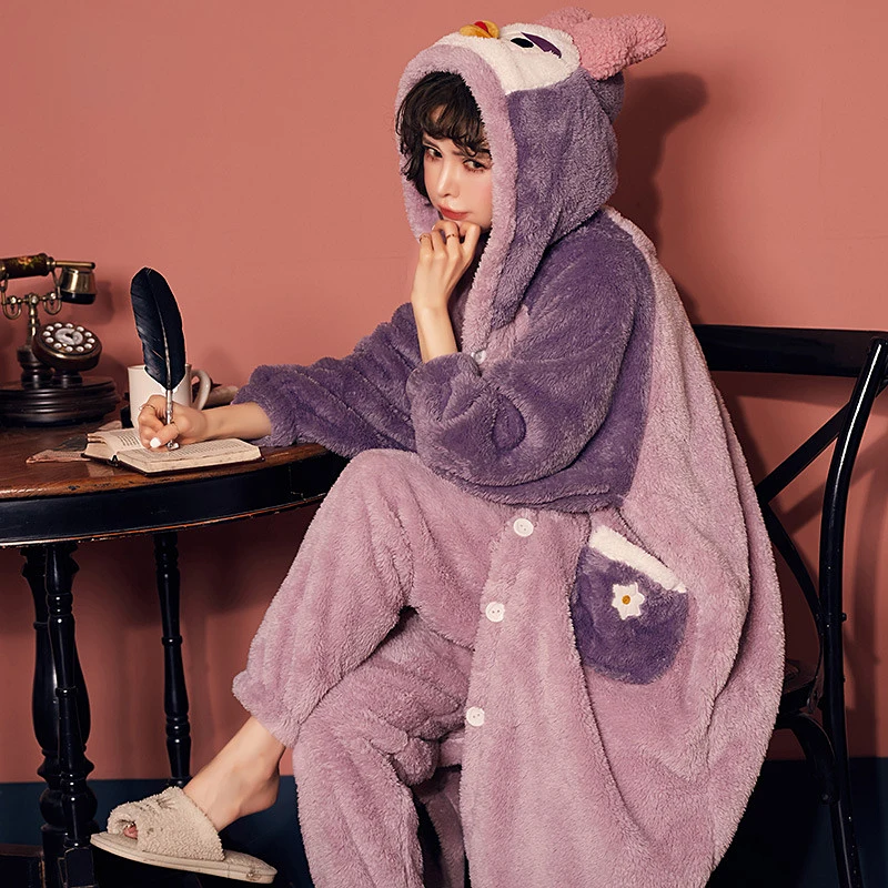 Зимняя Пижама для женщин одежда сна длинный халат комплект утолщенная