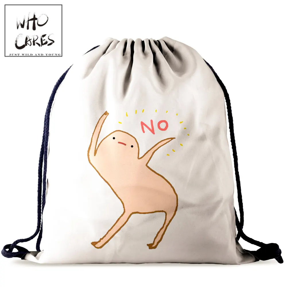 

Женская тканевая сумка на шнурке Who Cares, Детская сумка на шнурке для обуви с 3D-принтом, спортивный мешок с мультипликационным принтом