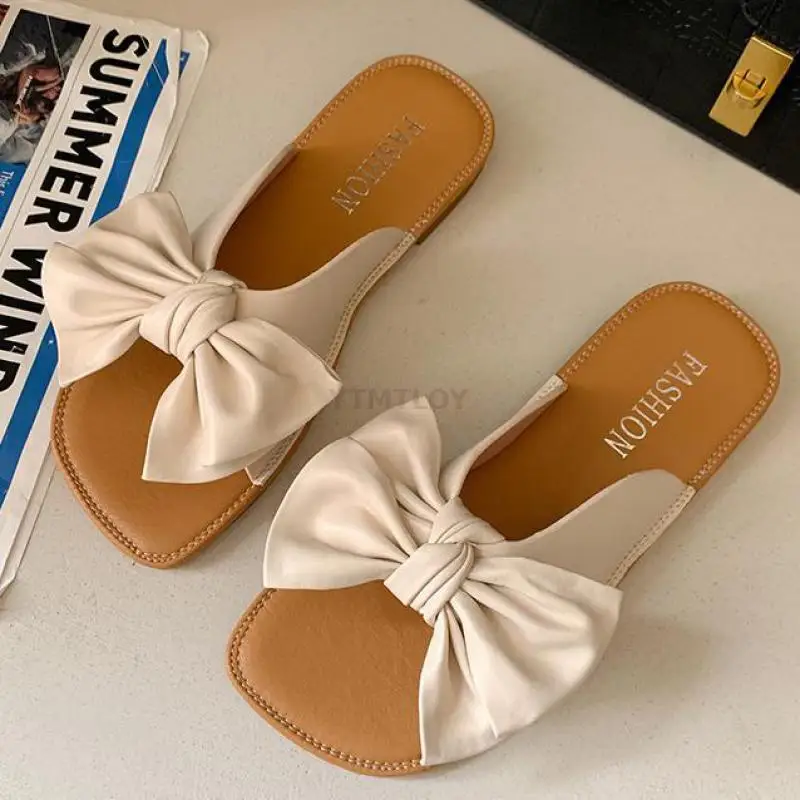 

Flat Shoes Female Ladies' Slippers Butterfly Knot Women Luxury Slides 2021 Rubber Soft Designer Indoor Ytmtloy Zapato Mujer