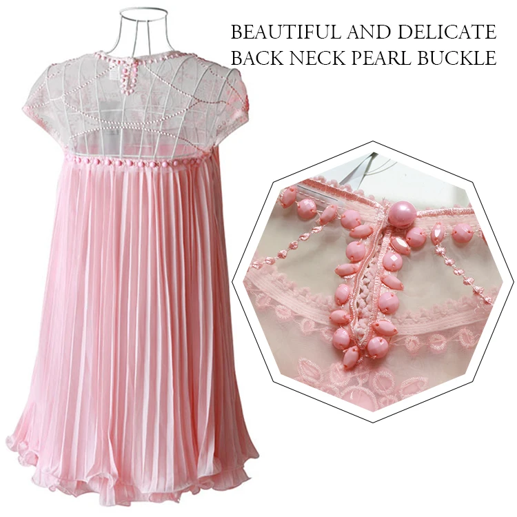 Для женщин кружевное платье элегантный Бисер из Лоскутной Ткани с круглым вырезом шифоновые вечерние платье для девочек с юбкой-сеточкой, гофрированное, низ короткий рукав платье трапециевидной формы Повседневное плать