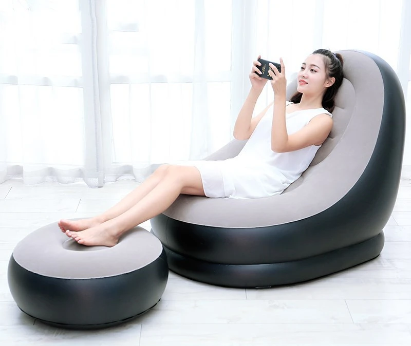 

Home Camping Inflatable Sofa Chair with Stool One Person Inflatable Lounger Air Couch with Foot Rest