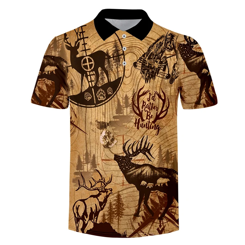 

2021 Summer Hombre Top Short Sleeve Deer hunting animals Casual Rugby Polo Shirt Men Camisa Ralp Homme Masculine Plus Size 5XL