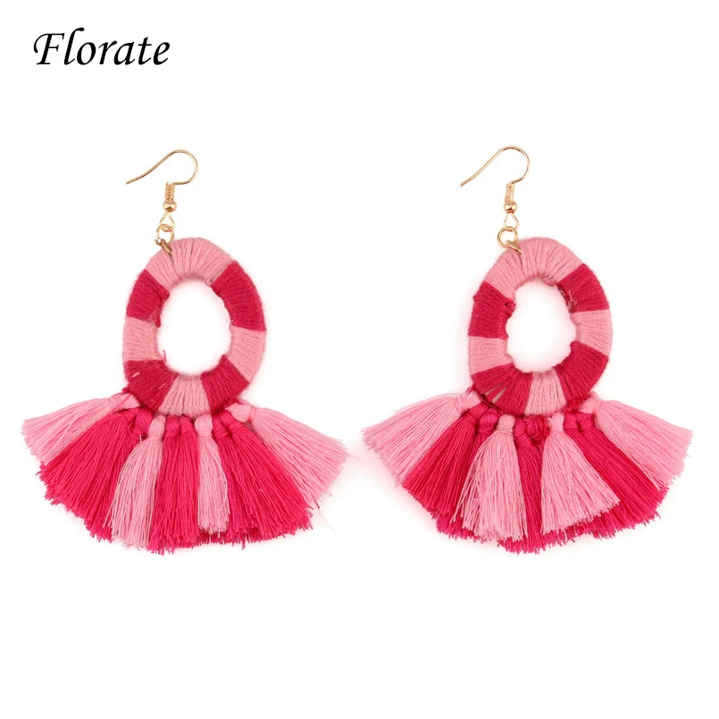 Женские Висячие серьги подвески с помпонами и шелковой нитью Разноцветные