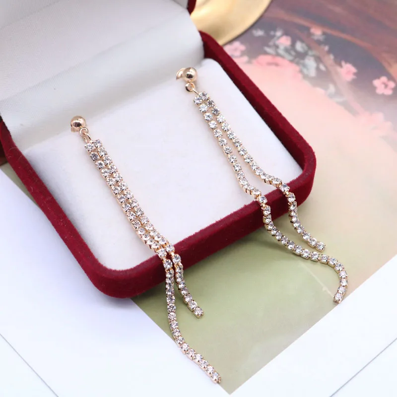 

Long Crystal Rhinestones Earrings Simple Wedding Party Accessories For Female Girls