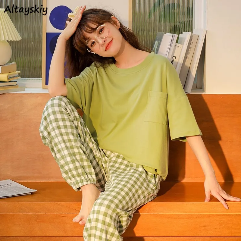 

Пижамный комплект Женский, топ в полоску с коротким рукавом, мешковатые брюки, летняя дышащая удобная одежда для сна из двух предметов, мила...