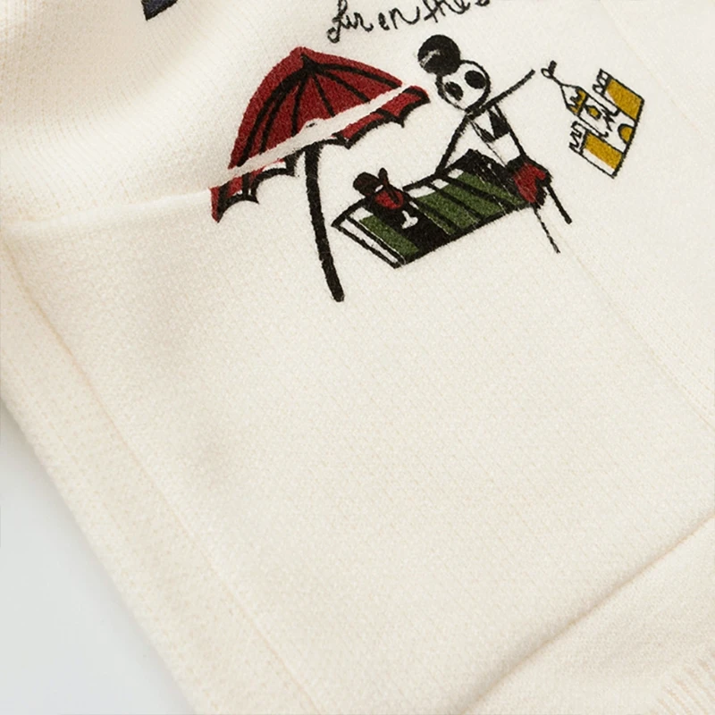 

Women Long Sleeve Knit V-Neck Button Cardigan Cartoon Beach Print Sweater Coat M5TE