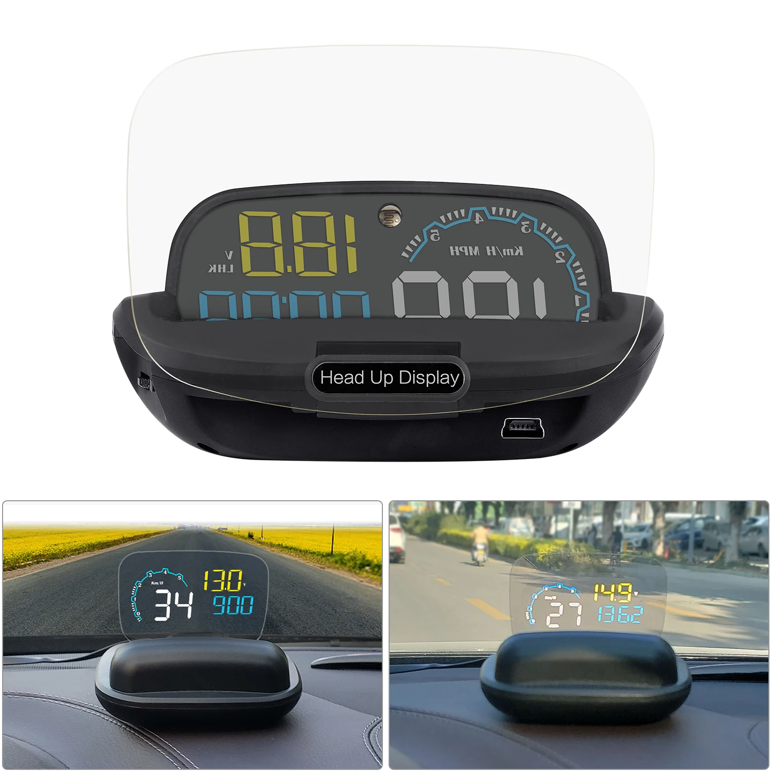 

HUD Head-up Display Speedometer Temperature Alarm Auto Electronics Projector OBD2 Smart Car System On the Car Windshield
