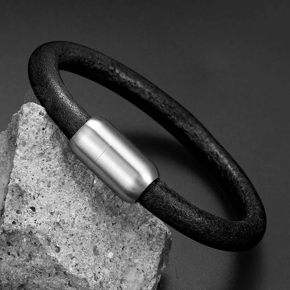 Черный кожаный браслет для мужчин и мальчиков 8 мм мужской в панк стиле ювелирные