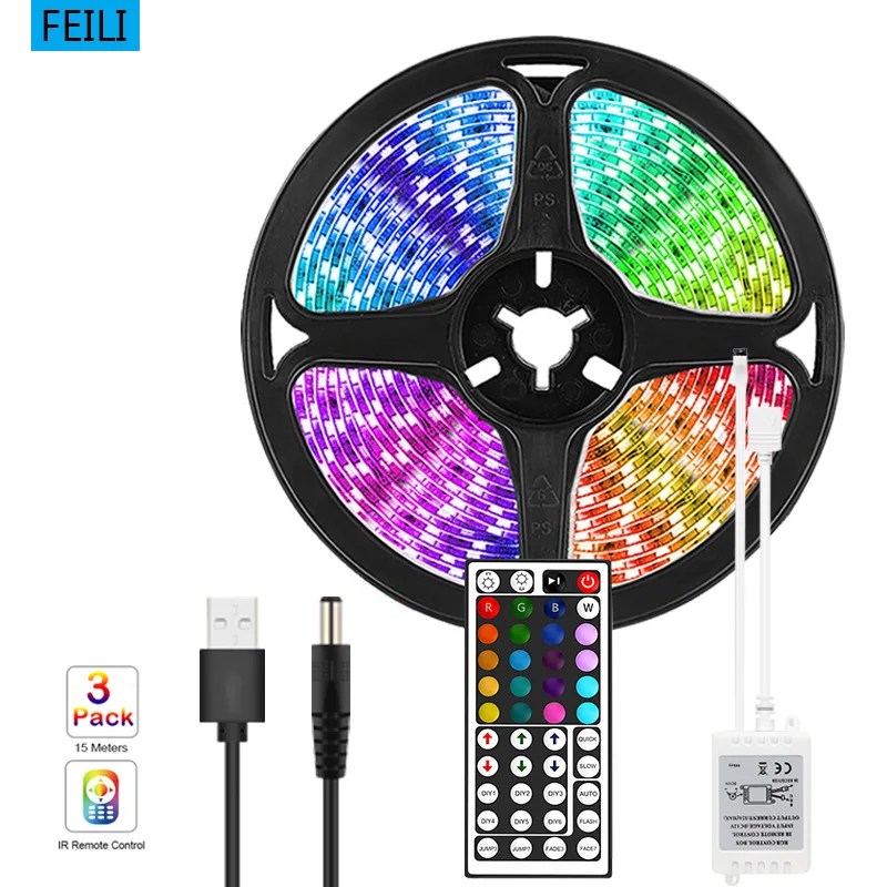 

RGB Waterproof LED Strip Light 44 Key Remote 5V DC Power Kit 5050