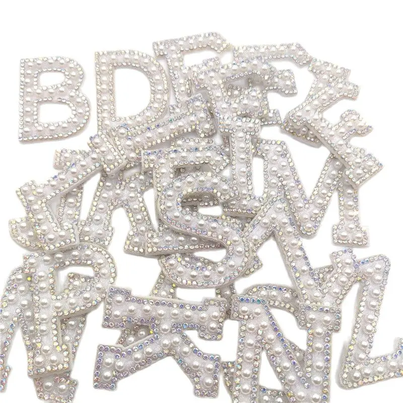 

26Pcs/Lot A-Z Pearl Rhinestone English Letter Alphabet Sew On Patch Badge 3D Handmade Letters Patches Bag Jeans Applique