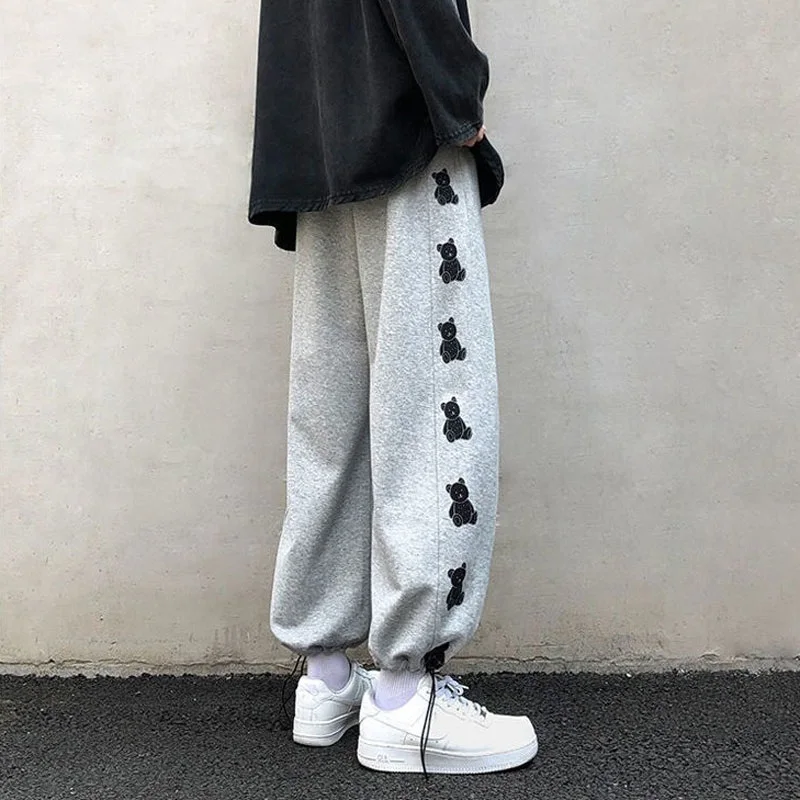 

Internet Celebrity Fried Street Bear Casual Sports Pants for Women 2021 New High Waist Loose Straight Slimming All-Matching