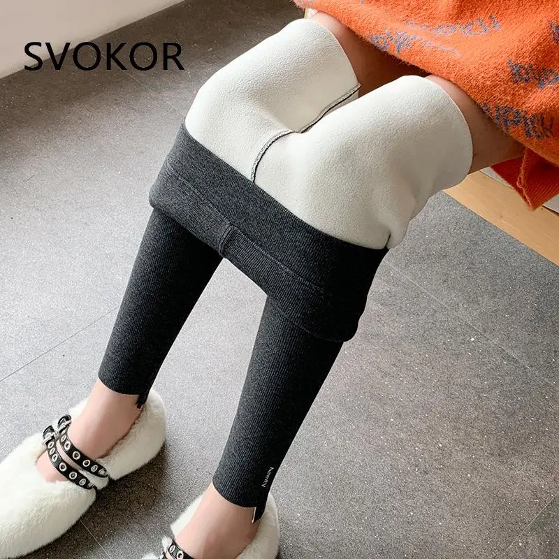 

SVOKOR Winter Lamb Wool Leggings Women Letter Printed High Waist Velvet Keep Warm Legging Slimming Elastic Trousers Thick