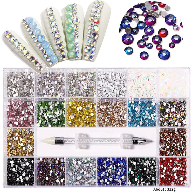 

Nails Suplies Tools Beauty Multicolor Nail Art Jewelry Set 21grids Boxed Nail Rhinestone Flat Glass Shaped Rhinestone DIY