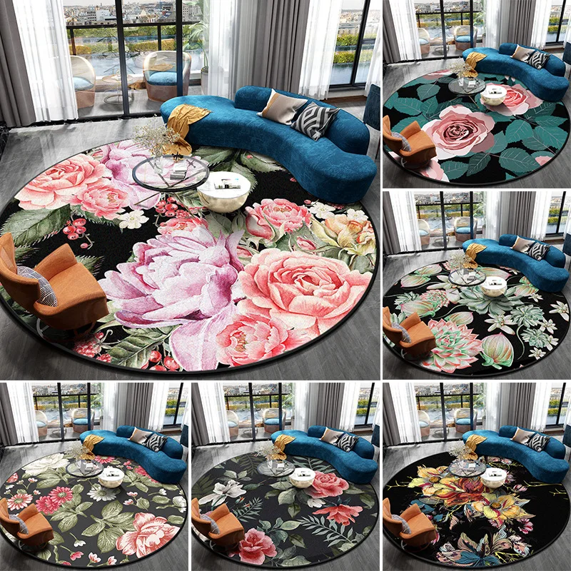 

New Arrival 3D Flower Rose Round Carpet Balcony Table Circle Rugs Living Room Pastoral Home Floor Mat Soft Kids Decorative Rug