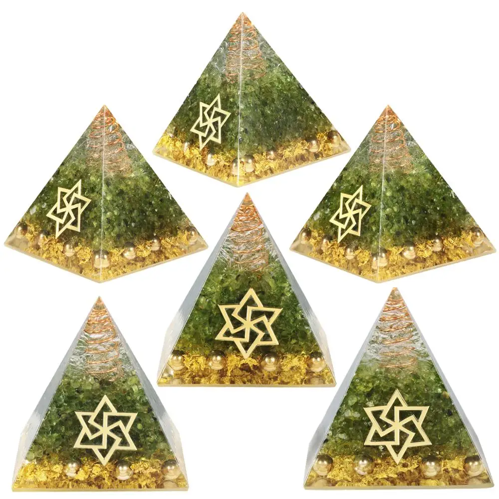 

TUMBEELLUWA Healing Stone Orgone Pyramid with Gold Color Satellite shield,Orgonite Energy Generator Resin Crystal Jewelry Decor