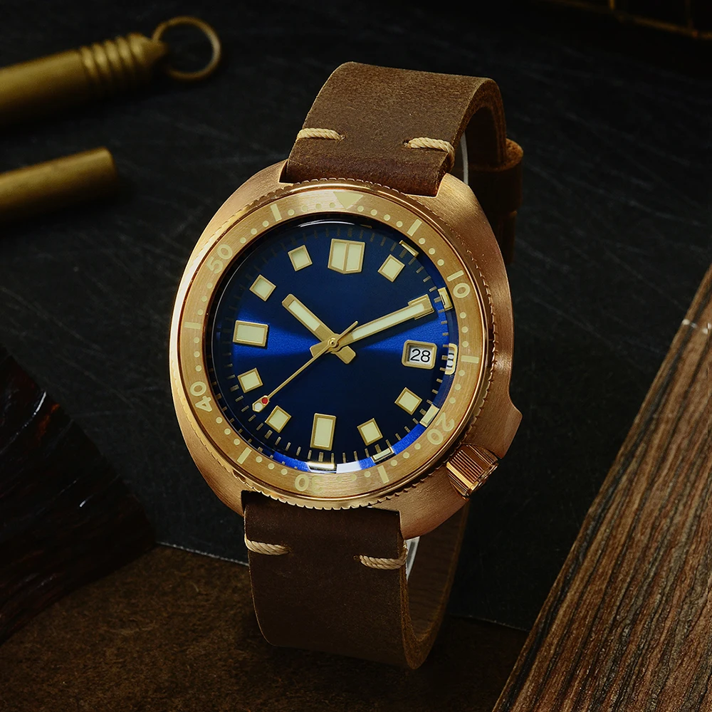 full lume no logo 2 San Martin, новинка 6105, часы для дайвинга с бронзовым тунцом, Водонепроницаемость 200 м, Акула, кожаный ремешок, Мужские автоматические наручные часы для мужчин - Цвет: full lume no logo 2