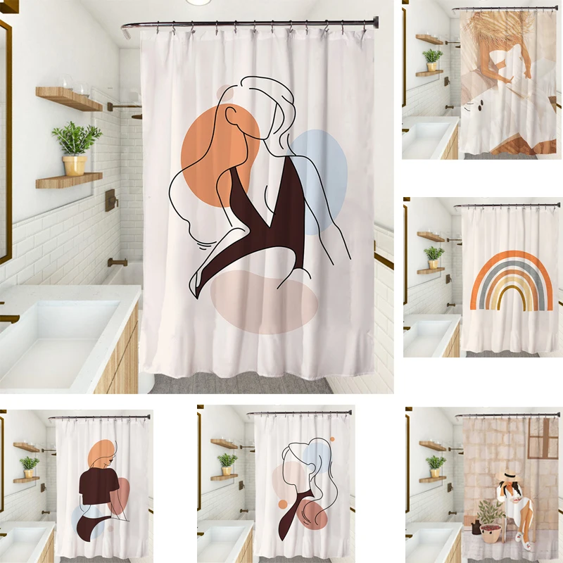 

180X180CM Simple Pattern Bath curtain Shower Curtains Bathroom Curtain Frabic Waterproof Polyester Bathroom Curtain with Hooks