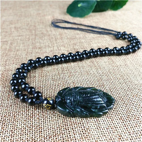 Сертифицированный китайский натуральный черный зеленый нефрит Cicada кулон