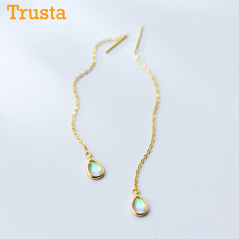 Trusta,, 925, однотонные серьги-гвоздики из настоящего стерлингового серебра, цветные капли воды, 9,2 см, связанные серьги-гвоздики для девочек-подростков, женщин, DS1150