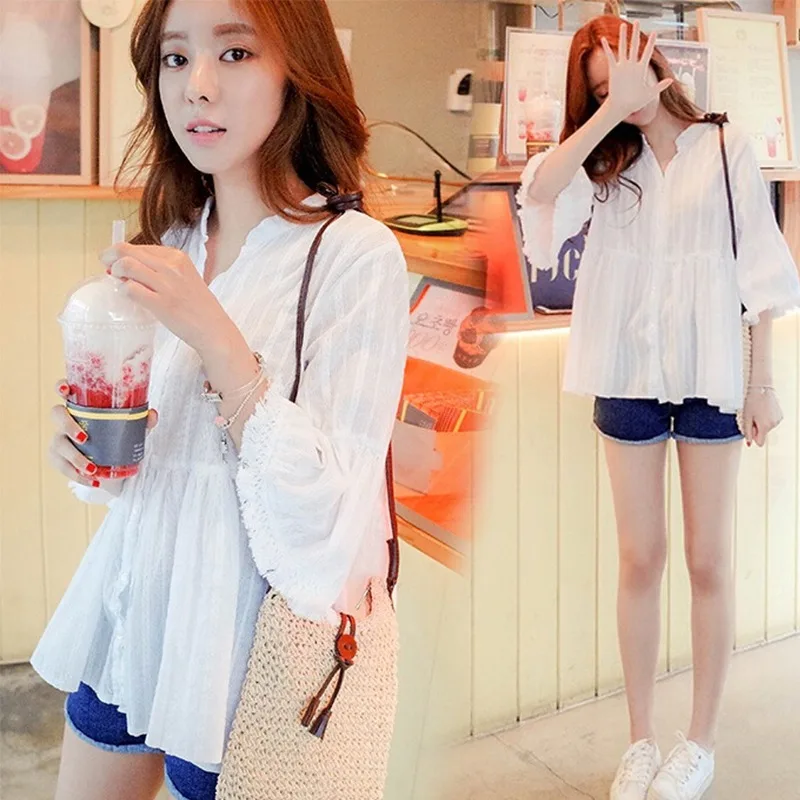 Модная блузка с v-образным вырезом и пуговицами милые рубашки для девочек женская