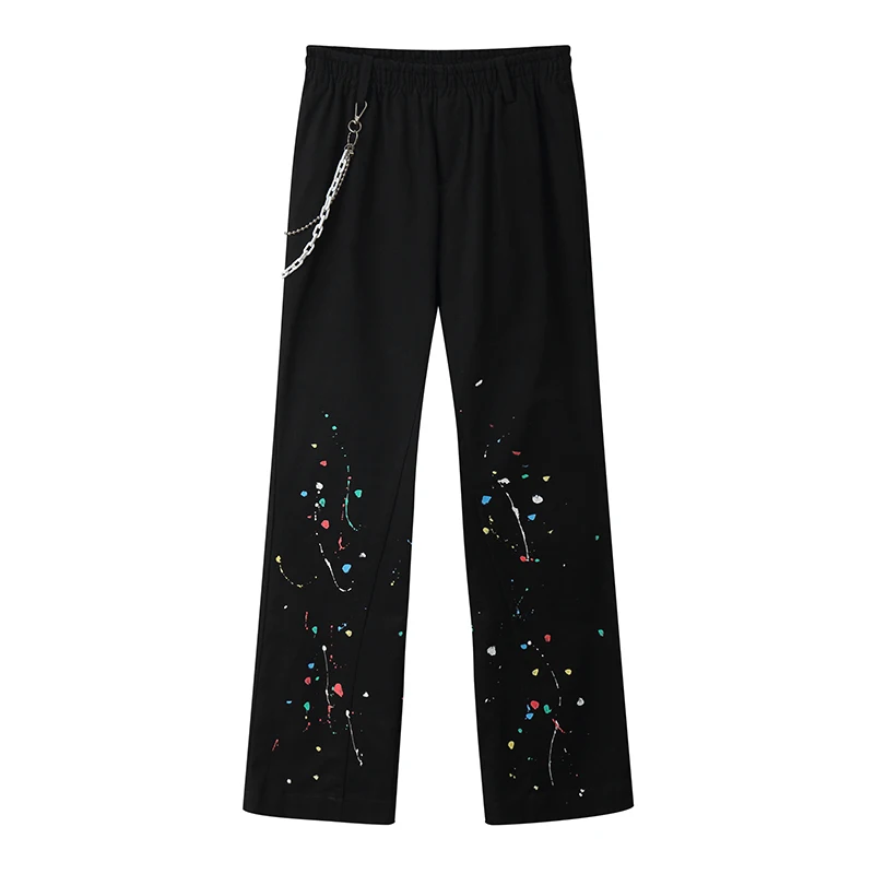 

High street Iron Chain Splash Ink Flare Pants Men and Women Straight Retro Wide Leg Casual Trousers Oversize Baggy Track Pants