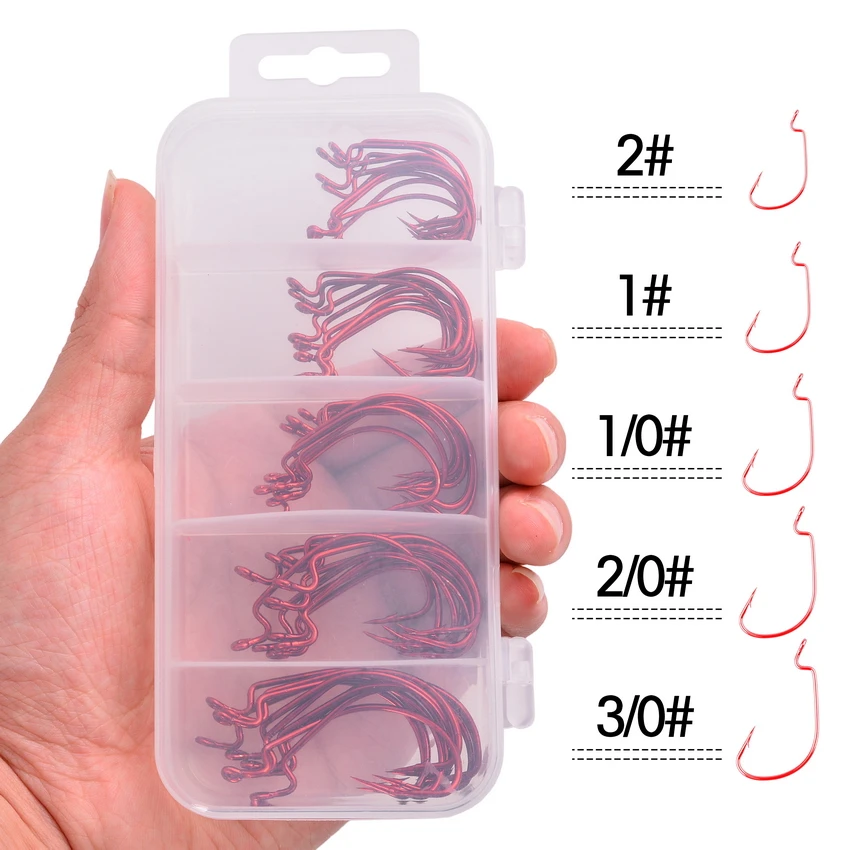 

50pcs/box Offset Hook Carbon Steel Fishing Hooks Crank Big Bass Hook Crank Barbed Hook for Soft Fishing Lure 2/0# 1/0# 1# 2# 4#