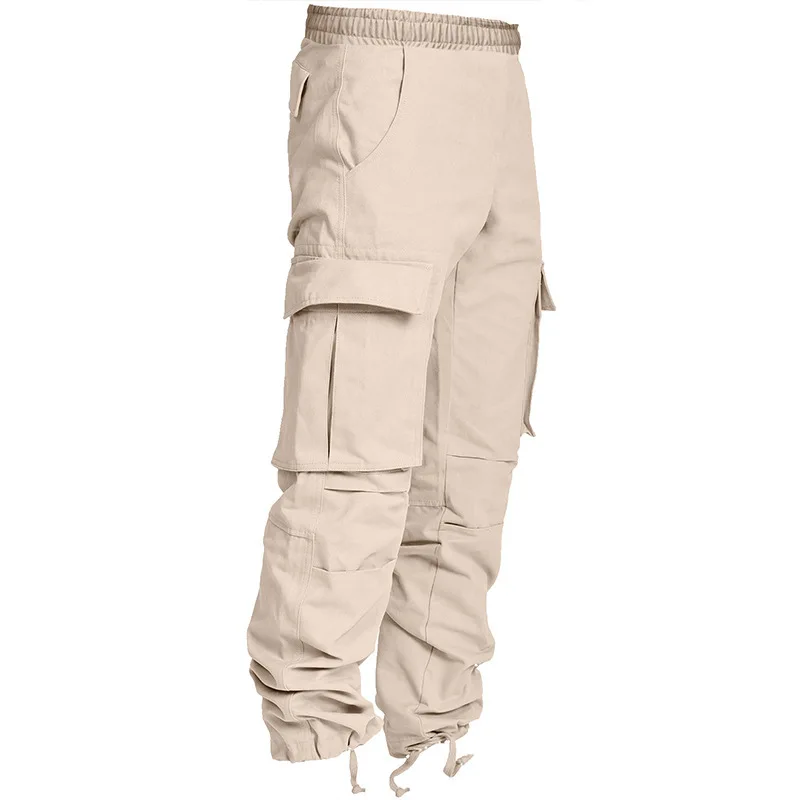 Men Solid Casual Pants Multi-Pocket Army Full Length Trousers Male Military Tactical Cargo Pants Elastic Waist Men’s Trousers