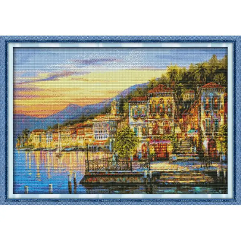 

Joy Sunday The Streetlights Came On Every Night Scenic Painting 11CT14CT DMS Cross Stitch Pattern DIY Embroidery Needlework Sets