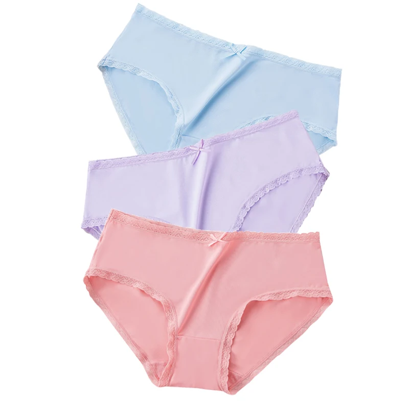 

ZJX 3Pcs/lot Panties Women Sexy Lace Seamless Soft Nylon Lingerie Ice Slik Breathable Solid Bow Briefs Girl Brand Underwear