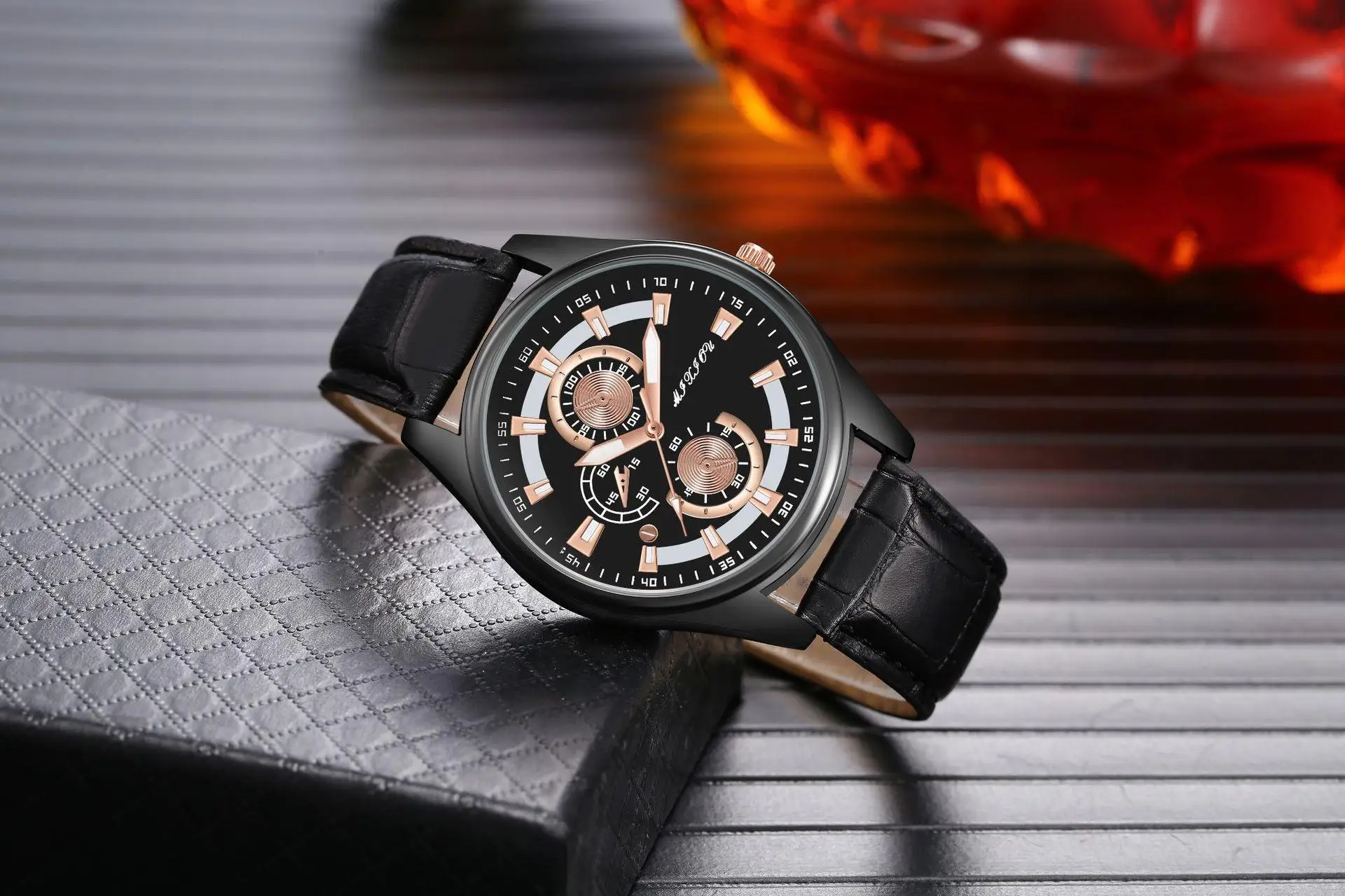 

Black Rose Gold Casual Leather Quartz Men's Watch Business Clock Male Man Sport Wrist Watches Luminous Pointe In The Dark