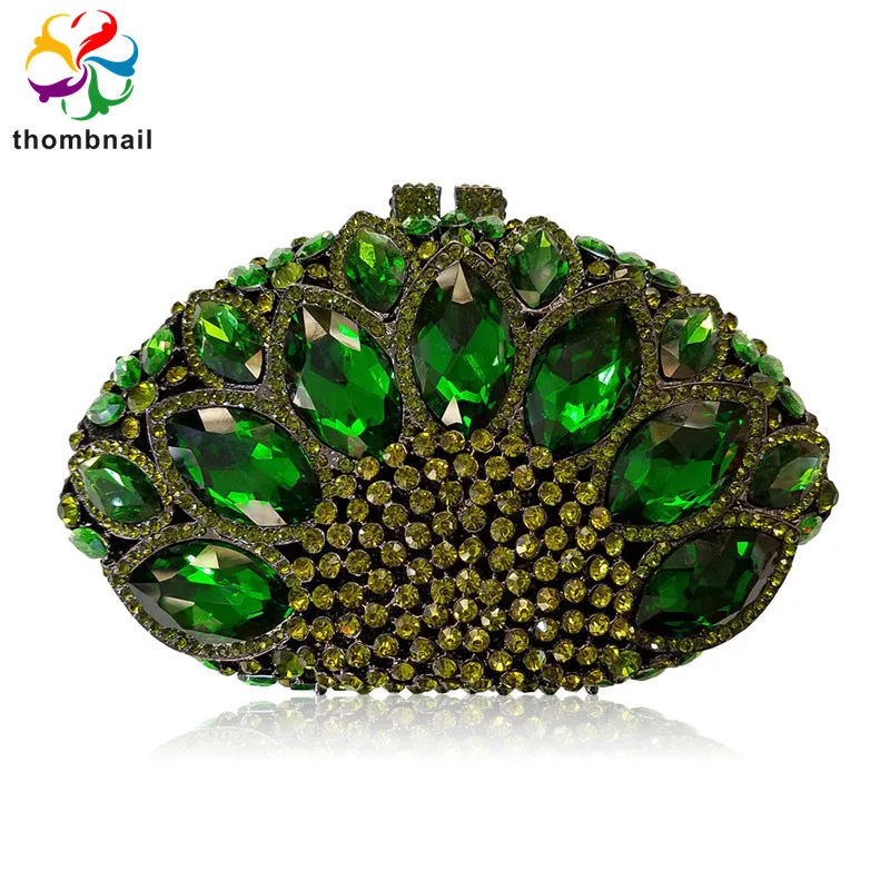 Женский клатч с бриллиантами вечерние и свадебные сумки зеленого цвета круглые