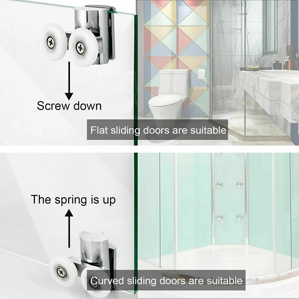 

4PCS Shower Screen Door Rollers Zinc Alloy Runners Wheels Twin Top Replacement for Shower Rooms Steam Rooms