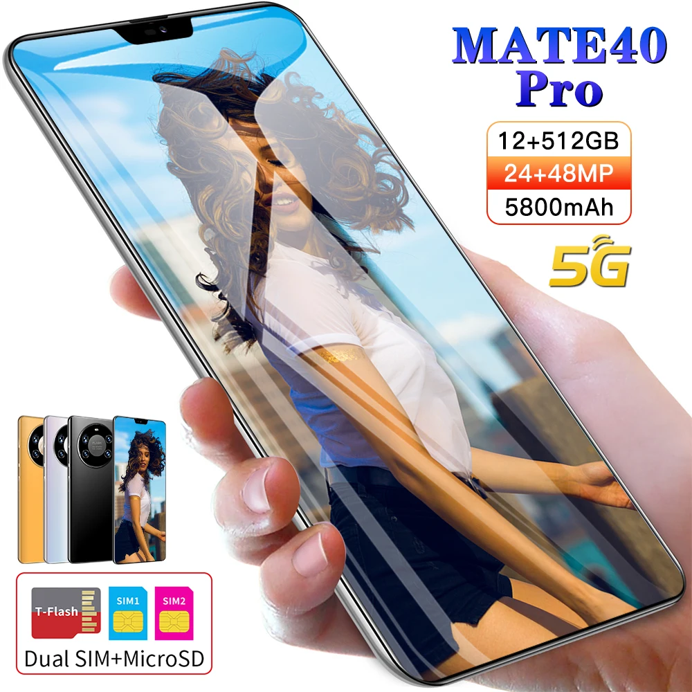 

HUAWE Smartphone Mate40 Pro Type-C 5800mAh 6.7Inch Mobile Phone Snapdragon888 Deca Core 12G+512G Fingerprint ID Cellphone
