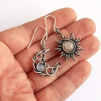 bohemian asymmetric sun moon geometric drop earrings for women fashion vintage moonstone dangle earrings wedding jewelry gift