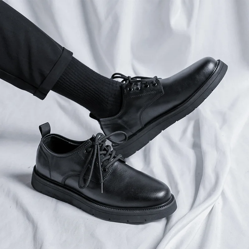 

Casual Leather Shoes Men Korean Streetwear Fashion Vintage Leather Shoes Man Thick Sole Dress Party Wedding Shoes