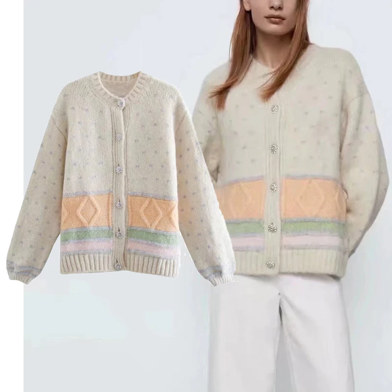 

Женский трикотажный свитер ZA, однобортный теплый повседневный мягкий свитер с круглым вырезом и длинным рукавом, Осень-зима 2021