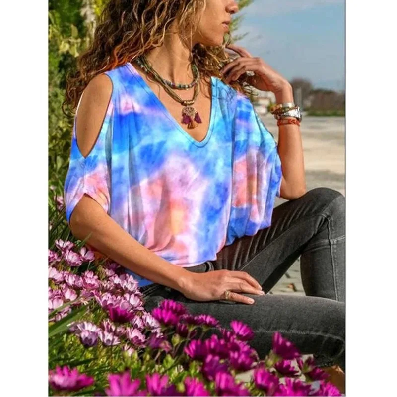 

New European and American Women's Bat Sleeve Off-Shoulder Short Sleeve Printed T-shirt Top Women Sexy Tops Goth