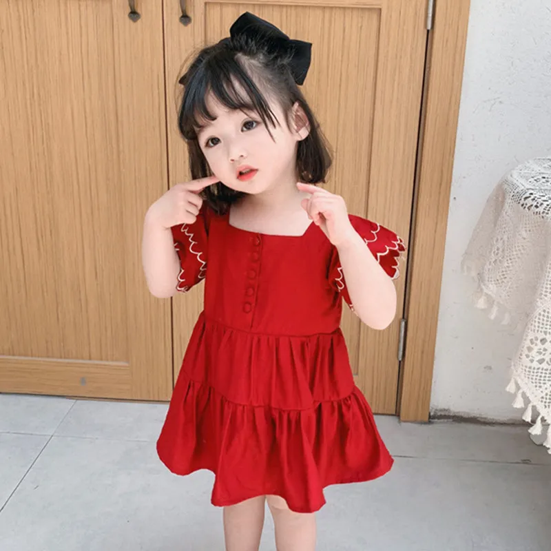 

Toddler Dress 2021 New Kids Fashion Summer Retro Red Wine Princess Dress For 1-7Yrs Outfit Lovely Girls Dresses Vestido Costume