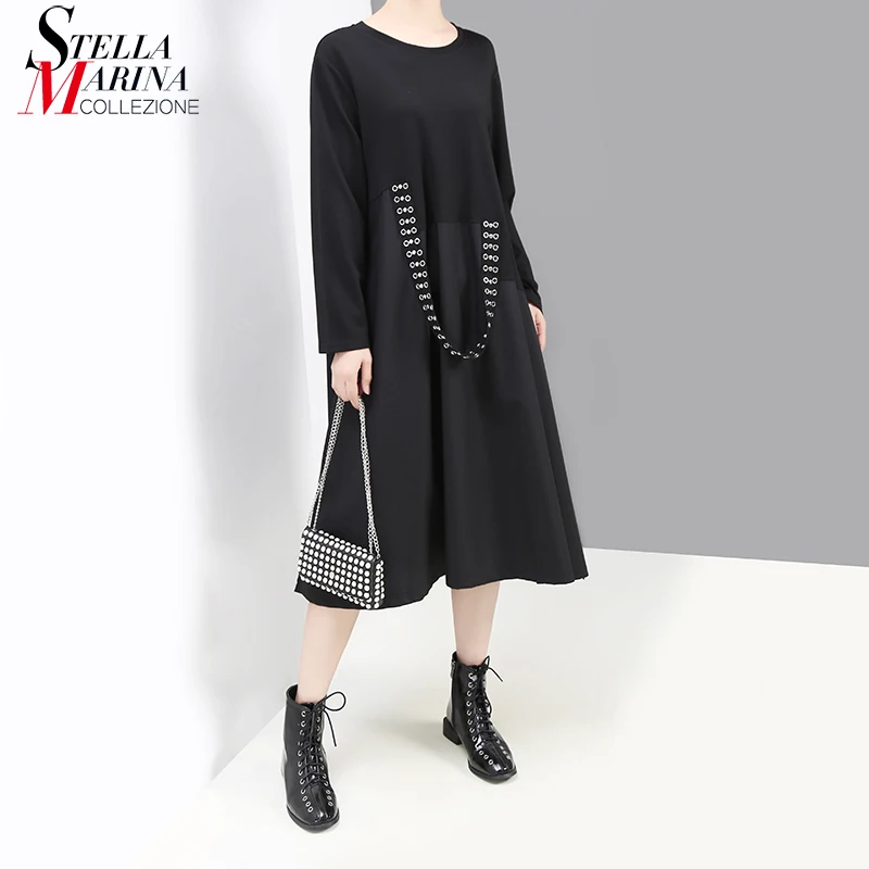 * Новый женский японский стиль 2019 модное однотонное черное прямое платье и карман