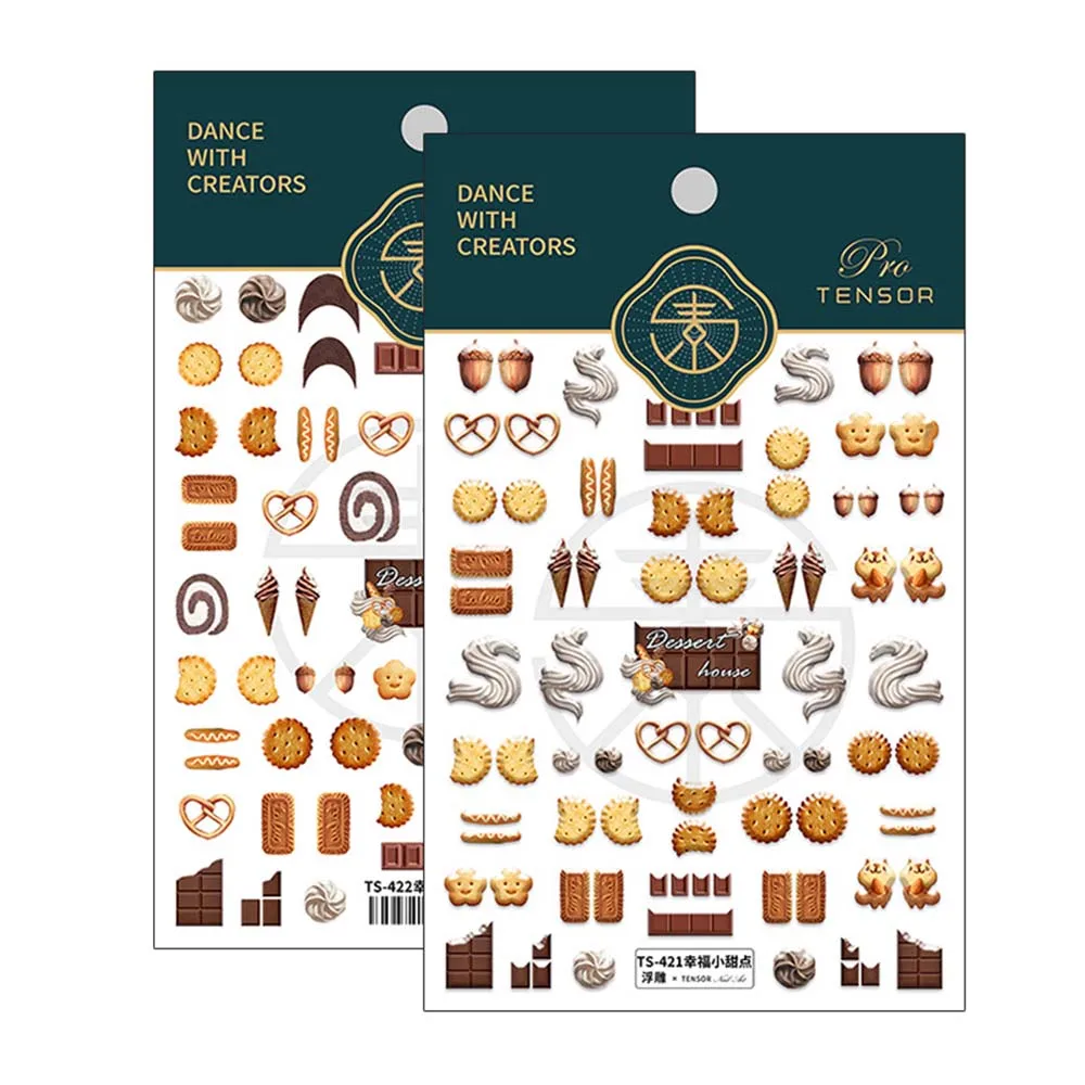 

New Cute Biscuit Nail Stickers Japanese 5d Embossed Biscuit Happiness Small Dessert Embossed Nail Art Decoration