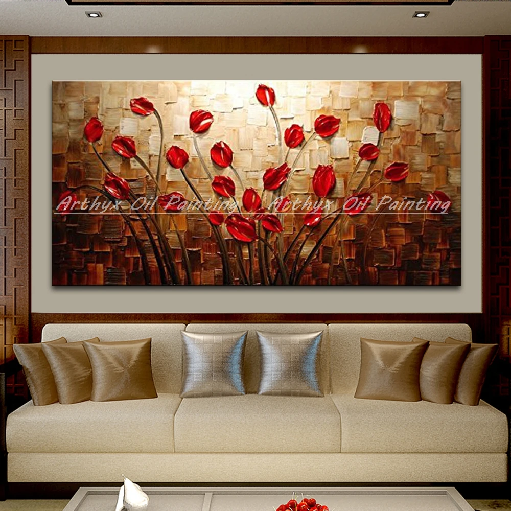 Arthyx ручная роспись текстурированная палитра нож красный цветок картина маслом