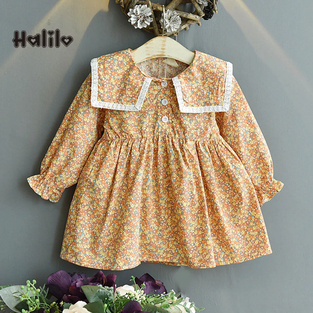 

Floral Kids Back To School Dresses Long Sleeve Sailor Collar Spring Autumn 2021 Princess Birthday Christmas Girls Clothing