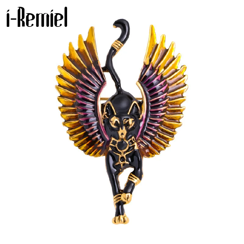 

Vintage Animal Brooches for Men Women Ancient Egyptian Wings Cat Corsage Sphinx Cute Cat Brooch Pendant Badge Pins for Backpacks