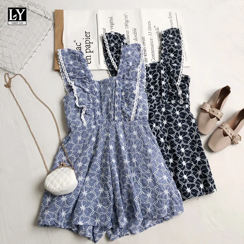 

Женский комбинезон с вышивкой LY VAREY LIN, комбинезон с квадратным вырезом и широкими штанинами с высокой талией, лето 2019