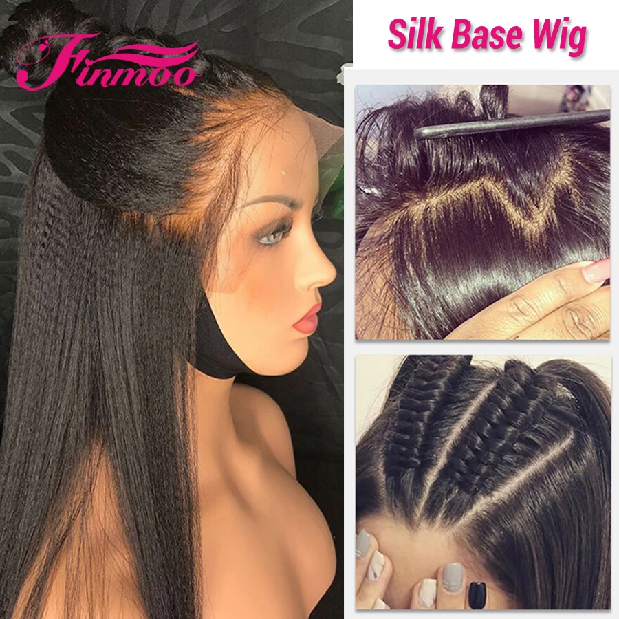 Прямые Парики Yaki из человеческих волос на шелковой основе предварительно