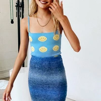 smile print baby blue knit camis cute e girls 2021 summer clothes for women 2000s aesthetic crop tank top fashion sweet y2k tops