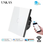 Сенсорный выключатель UNKAS, беспроводной сенсорный выключатель с управлением через приложение, 1234 клавиши, 1 канал, Wi-Fi, европейского стандарта