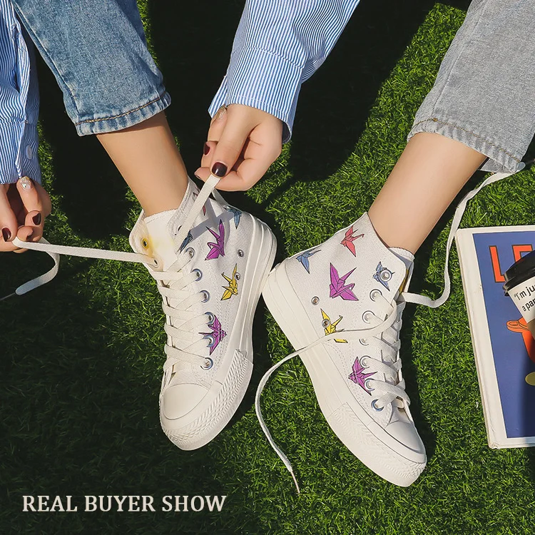 Разноцветные парусиновые туфли Зимняя Новая повседневная женская обувь